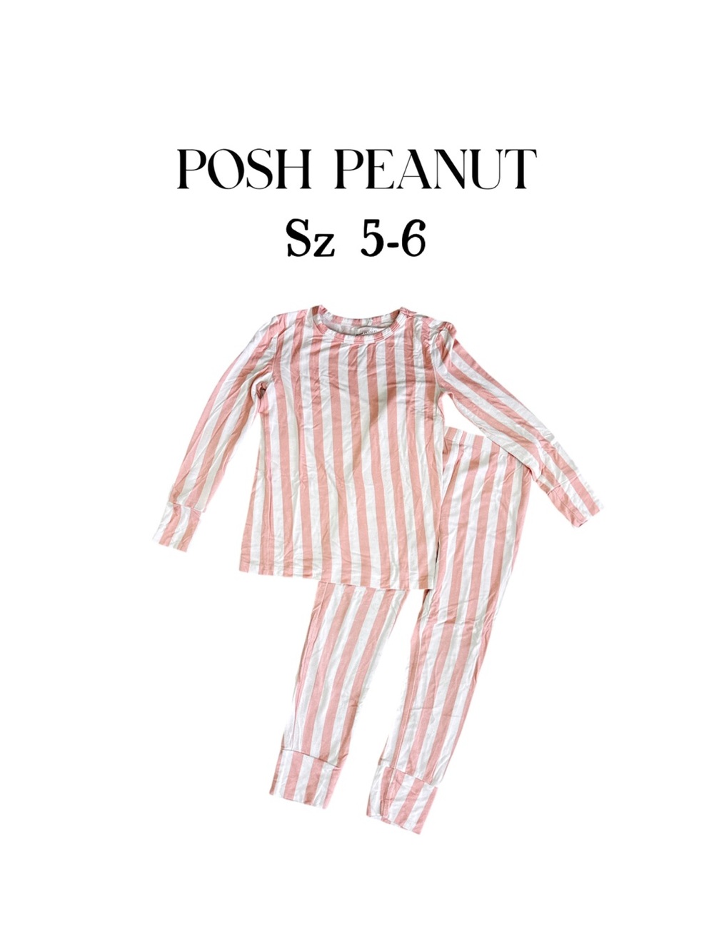 Posh Peanut Pink and White Striped Long-Sleeve Kids Pajama Set 5-6